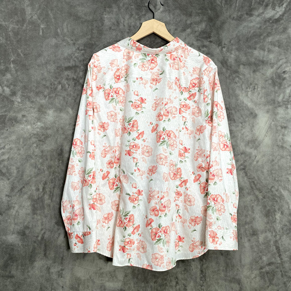 Chaps Womens Button Up Top Size 1X Floral Long Sleeve Cottagecore No Iron Office - Picture 5 of 8